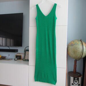 House Of Harlow 1960 Ribbed Fitted V-Neck Midi Dress Sleeveless Size XS Green